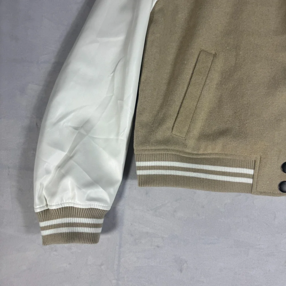 NWT True Religion Mens True Varsity Jacket Beige White Minimal Streetwear‎ XL